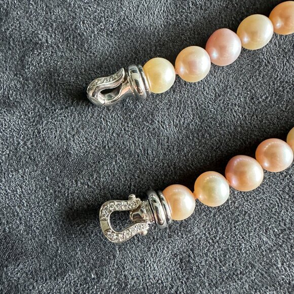 David Yurman Bijoux Pastel Pink & White Pearl Necklace w/ Diamonds - 9mm - 16" - Picture 7 of 14